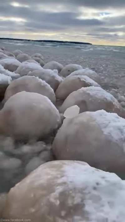 ICE BALLS result from a gentle back and forth rocking motion when the temperatures are slightly below freezing