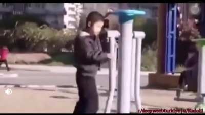 He tried to jump off of it while swinging