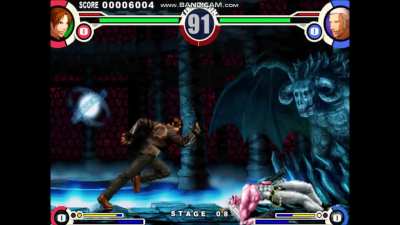 Fighting Magaki at lv8 i swear this is one of those fights that i sometimes win or sometimes lose it's luck I i like to point out that at this point i've beaten every single KOF Boss at the highest difficulty except for KOF 15 Goenitz, I have defeated KOF