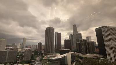 Rain and clouds rolling into downtown LA.