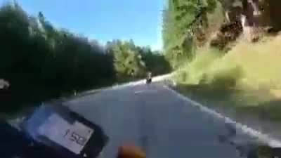 Going really fast on a bend you can&rsquo;t see, what could go wrong?