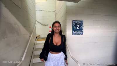 Busty girls cum walk
