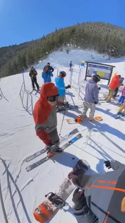 Skier mad because someone passed him