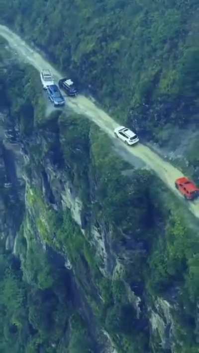 Traffic jam on "Death Road" in Bolivia