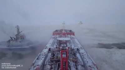The only way to leave this Siberian port is by tailgating an icebreaker