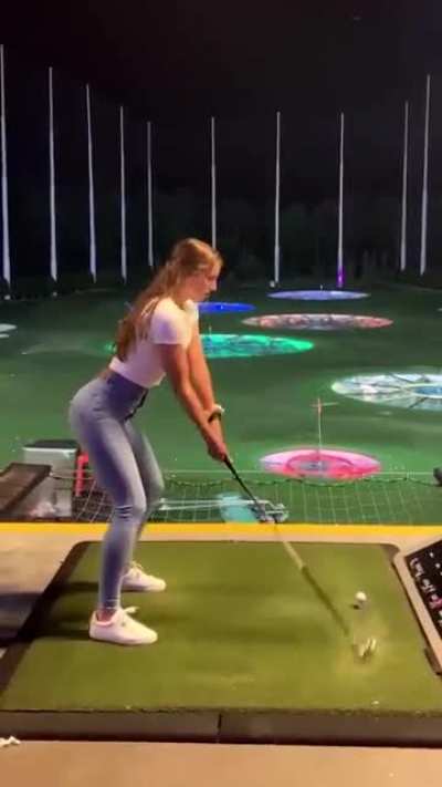 Canadian pole vaulter Robin Bone tries her hand at golf