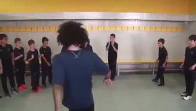 Marcelo visited his son's school and did the bin challenge with the kids