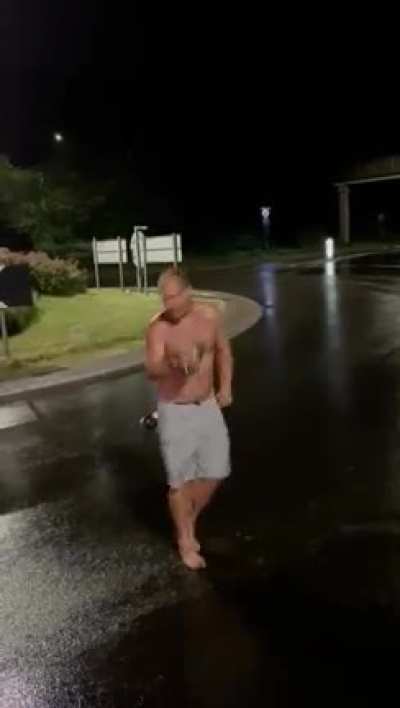 Man enjoying my himself on the middle of a roundabout, don&rsquo;t take drugs kids. RIP flip flop