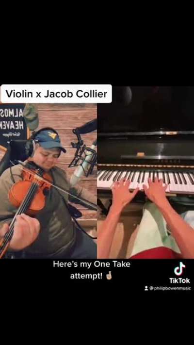 Tried to keep up with Jacob Collier&rsquo;s amazing piano playing with my violin in One Take. Slipped up a few times but this was fun