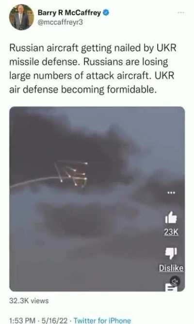 Retired US Army General Barry McCaffrey has posted footage from the game Arma 3, posing as the alleged "destruction" of Russian aircraft by Ukrainian air defense systems in Ukraine