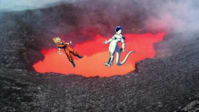 Goku and frieza die in a volcano