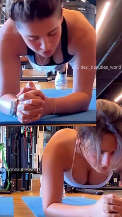 Sharma sisters (Aisha &amp;amp; Neha) competing with each other at holding the plank