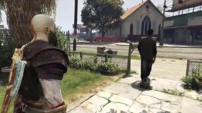 Kratos gets roasted by Lamar from GTA V.