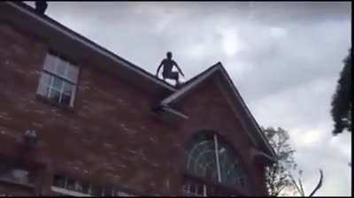 jumping from second floor to the pool