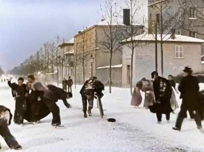 Bataille de boules de neige en 1896 &agrave; Lyon