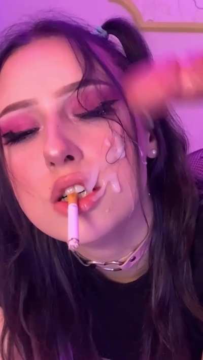 Creamy massive load on smoking cumsluts face
