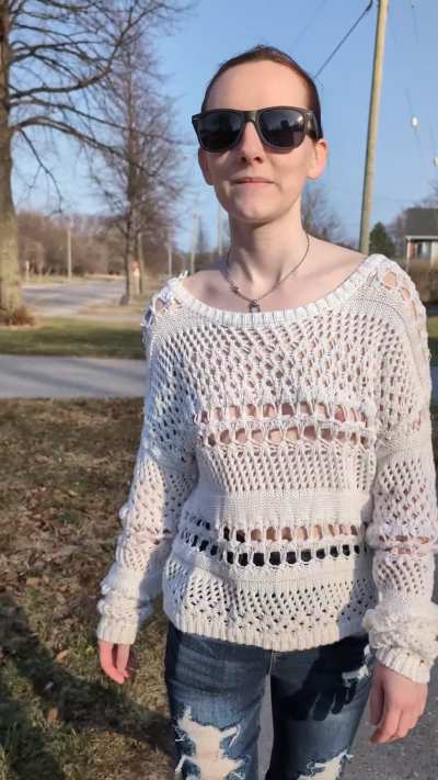 Flashing while taking a walk in a knit sweater