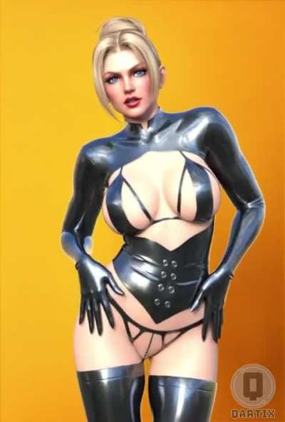 Rachel in Stylish Latex Outfit Showcase (Original render + edited AI) by Qartix