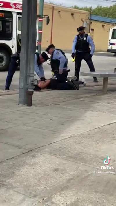 Frankford, PA transportation center police hit &amp;amp; tase black woman after they were called because she tried to board the bus but didn&rsquo;t have the full $2.50 bus fare.