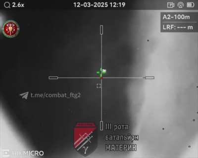 A sniper from the 3rd Company of the Materyk Battalion shoots down a Russian Mavic with a .308 caliber marksmen rifle near Vovchansk in the Kharkiv region