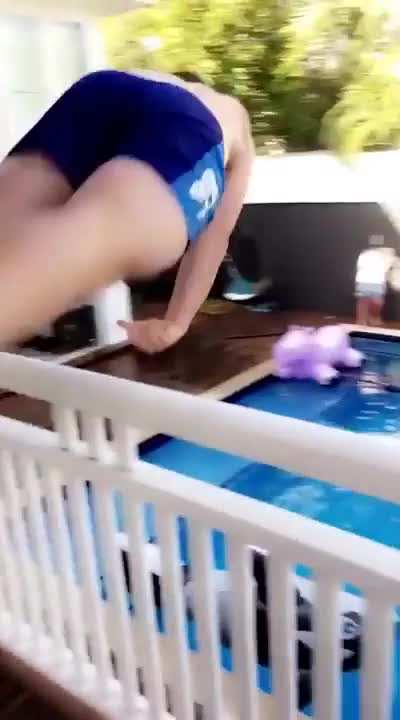 Just guys jumping into pools