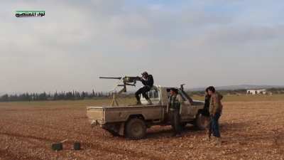 Al-Mu'tasim Brigade forces use Toyota mounted Browning .50 cal technicals as intended against IS positions near al-Bab - 2017