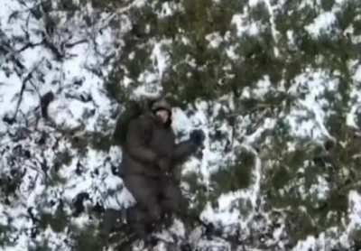 ru pov - Ukrainian drones drop multiple grenades on a clearly 'Hors de combat' surrendering Russian soldier