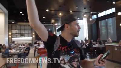 "F**k Joe Biden" and "Trump Won" people chant as they eat at Vaccinated only food court without showing their vaccination cards.