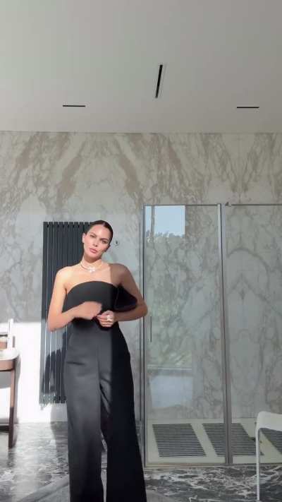 In black outfit