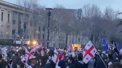 The National Anthem of Ukraine is heard ringing through the streets of Tbilisi as brave Georgians fight for freedom. "Our enemies shall vanish, like dew in the sun." Slava Sakartvelo!