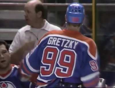 Gretzky with his 55th of the season, assisted by Coffey &amp;amp; Krushelnyski.