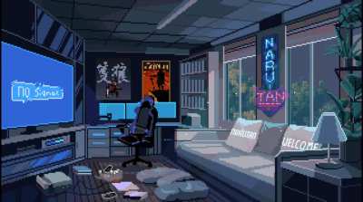 Gaming Room. Pixel art animated gif