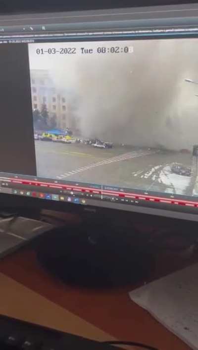 An artillery round has just hit the central square in Kharkiv, Ukraine