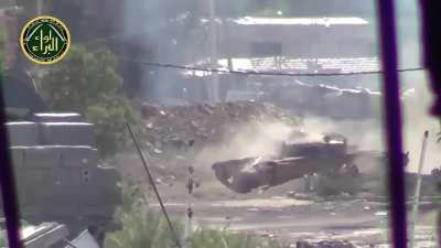 Syrian Army tank pops out & engages the cameras location - 2014