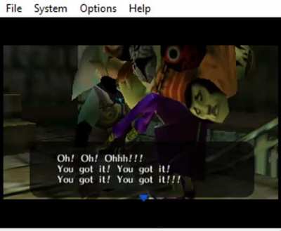 While messing around with the game and using cheats, I decided to enter the clock tower as fierce Deity Link and watch the cutscene of The Happy Mask Salesman that plays after you first get the Ocarina of time. I was laughing my ass off
