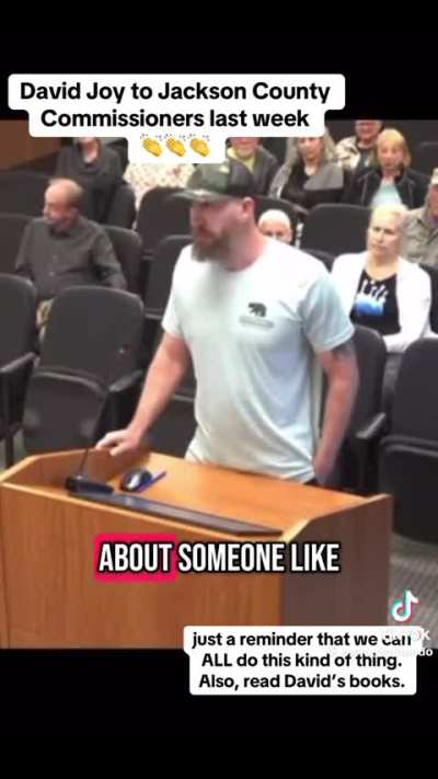Author David Joy speaking at the Jackson County Commissioners' meeting last week about their Confederate monument: "You revered a moment in time when their ancestors were in bondage"
