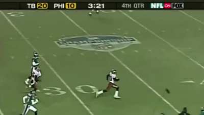 [Highlight] Ronde Barber picks off Donovan McNabb and takes it &ldquo;coast to coast&rdquo; for a pick-6 in the 2002 NFC Championship Game