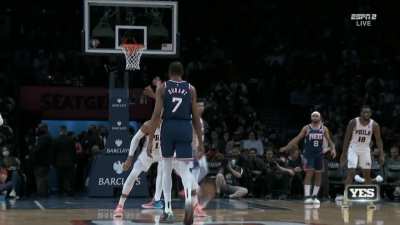 [Highlight] Durant causally pulls the contested triple over Harris + the foul with under 2 minutes remaining