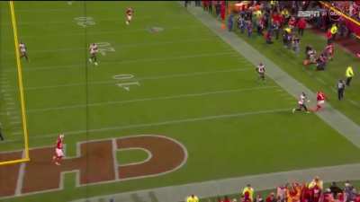 [Highlight] Mahomes hits Worthy for a wide open touchdown &hellip; but he can&rsquo;t keep his feet inbounds