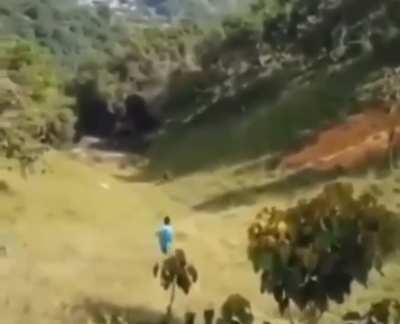 Off the country road he goes