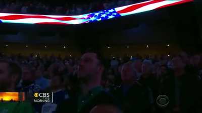 Our neighbors to the north being stand up bros. Canadian Maple Leaf fans finish singing our U.S. national Anthem after singers microphone fails at Hockey game in Toronto