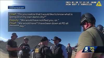 Standoff leads to fight between Lexington police and Cleveland County deputies, while searching for cop charged with rape.