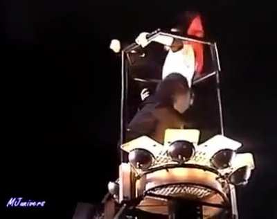 Fan jumps on crane with Michael Jackson