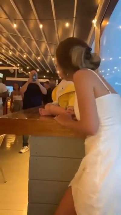 This Cutie Pie Was &ldquo;Showing His Muscles&rdquo; And The Table From Behind Them Started To Hype Him Up. --Next Thing They Knew, The Whole Restaurant Joined In The Hype Party.