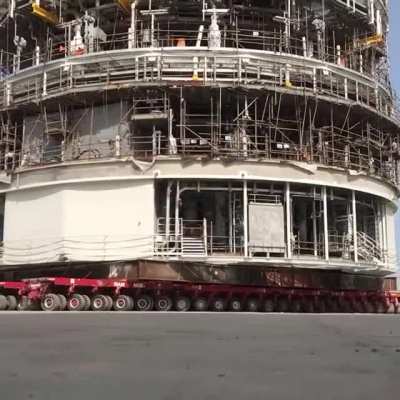 turning the 2000t module 90&deg; using SPMTs