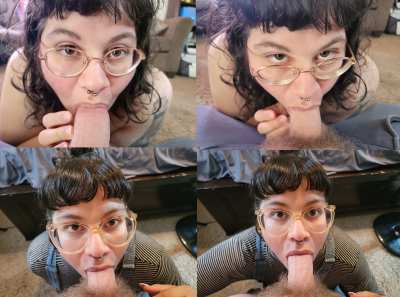 Girl with glasses takes sweet blowjob selfies