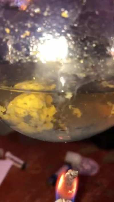 I distilled weed in water and then I filtered it through petroleum ether, then I mixed the water with acetone brought the acetone to a boil and now it&rsquo;s making solids what is exactly happening?