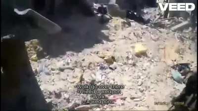 POV of Injured IDF tank crewman getting out of his tank and evacuated to a "Namerbulance" (Namer ambulance APC), translated to English