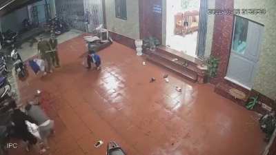 Happened yesterday in Vietnam. Not sure how it happened, the guy on the floor is still alive but in critical condition.