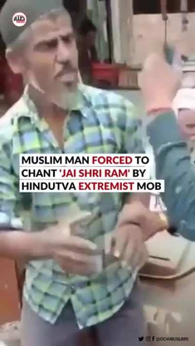 Muslim man forced to chant Jay shreee Ram (hindutva extremist slogan) in Ujjain, India. He was a local scrap dealer who collects scraps from home to home. The terrorists asked him how could he earn from their area. They terrorised him to the extent that h